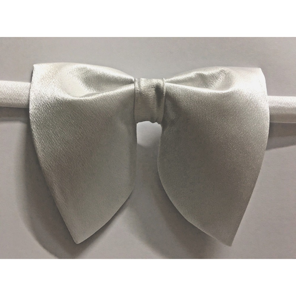 Handmade Oversized White Satin‎ Bow tie Vintage style 70`s Wedding Prom